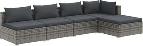 5 részes szürke polyrattan kerti ülőgarnitúra párnákkal