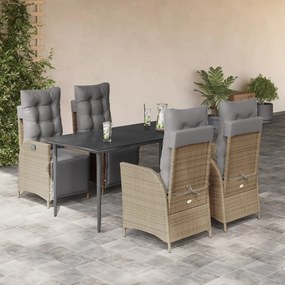 5 részes vegyes bézs polyrattan kerti étkezőgarnitúra párnákkal