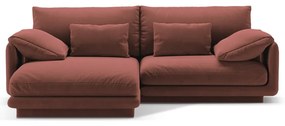 Rózsaszín bársony sarokkanapé (bal oldali-heverő résszel) Torino – Micadoni