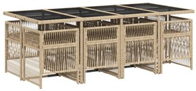 vidaXL 9 részes vegyes bézs polyrattan kerti étkezőgarnitúra párnákkal