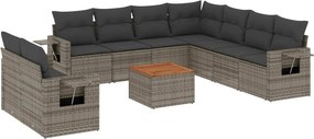 vidaXL 10 részes szürke polyrattan kerti ülőgarnitúra párnákkal