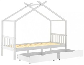 fehér tömör fenyőfa fiókos gyerekágykeret 90 x 200 cm