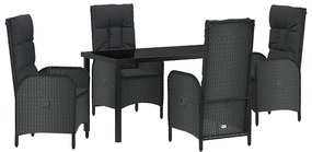 vidaXL Kert étkező szett párnával 5 pcs Fekete polirattan