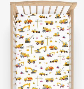 Goldea gyerek gumis pamut lepedő kiságyba - teherautók és kotrógépek 70 x 140 cm