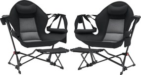 Outsunny 2 darabos Kerti Hintaszék lábtartóval, összecsukható Kemping Szék fejtámasszal, pohártartókkal, zsebekkel és hordtáskával, 120 kg teherbírás