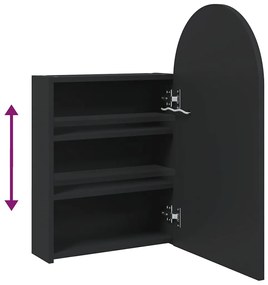 fekete ívelt tükrös fürdőszobaszekrény LED-del 42 x 13 x 70 cm