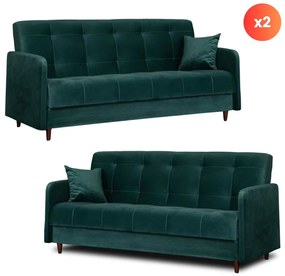 Zestaw 2x Sofa TIVOLI Zielona Welurowa
