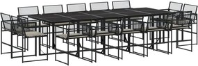 vidaXL 15 részes fekete polyrattan kerti étkezőgarnitúra párnákkal