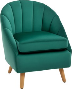 HOMCOM Zöld Bársonyos Karosszék, Vastag Párnázással és Masszív Fa Szerkezettel (67x65x77cm) | Aosom