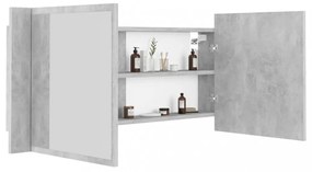 betonszürke akril LED-es tükrös fürdőszobaszekrény 100x12x45 cm