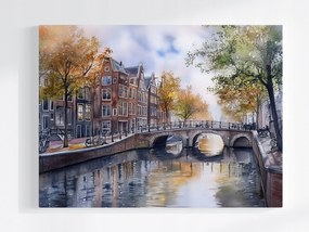 Vászonkép Canvas Város Amszterdam Bérházak Építészet Híd 80x60