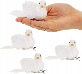 Csillámos Madarak Karácsonyfára Madarak Karácsonyfadísz Szett Fehér 4 db-os