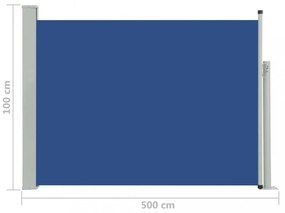 kék behúzható oldalsó teraszi napellenző 100 x 500 cm