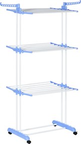 HOMCOM Ruhaszárító Torony Kerekekkel, 4 Szinttel, Kihúzható Szárító, Belső és Külső Használatra, Acél Kék 73 x 45,5 x 177 cm | Aosom