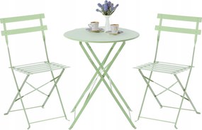 Kerti Bútor Szett Zöld Kerek Asztal 60CM 2 Szék Fém