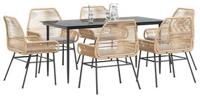vidaXL 7 észes barna polyrattan üveg kerti étkezőgarnitúra párnával