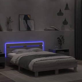 szürke sonoma színű ágykeret fejtámlával és LED-del 120x200 cm