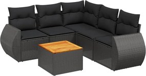 vidaXL 6 részes fekete polyrattan kerti ülőgarnitúra párnákkal