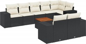 vidaXL 9 részes fekete polyrattan kerti ülőgarnitúra párnákkal