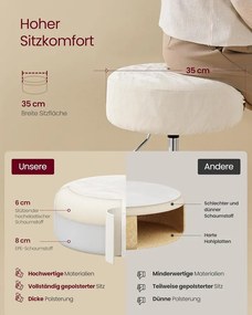 VASAGLE sminkszék, bárszék, magasságállítható, 360°-ban forgatható, krémfehér