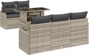 vidaXL Kerti Kanapé Szett párnával 6 pcs Világosszürke Poly Rattan