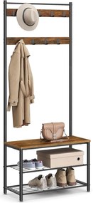 Kabáttartó, ruhafogas cipőtárolóval, rusztikus barna