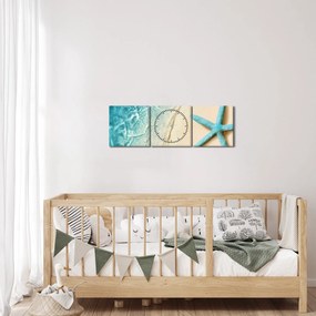 Kép - Tengeri csillag a tengerparton (órával) (90x30 cm)