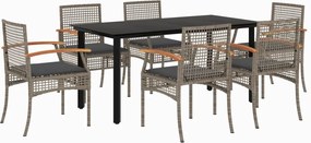 vidaXL 7 részes szürke polyrattan kerti étkezőgarnitúra párnával