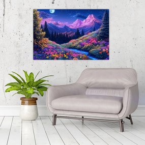 Kép - Lila táj teljes holdfénynél (90x60 cm)