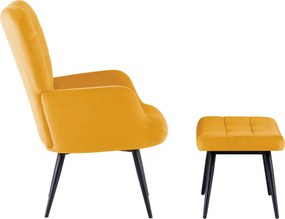 Fotel lábtartóval, sárga Velvet szövet/fekete, HABEN