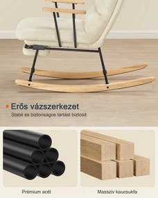 Hintaszék fa lábakkal, plüss szövettel, 4 fokozatban állítható háttámlával,  krémfehér