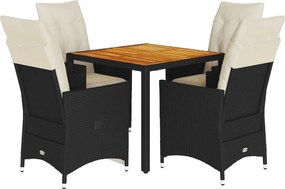 vidaXL 5 részes fekete polyrattan kerti étkezőgarnitúra párnákkal
