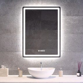 Álló fürdőszobai LED tükör 60x80cm | Óra - Fényerő és színhőmérséklet szabályozás | Welland Type20V