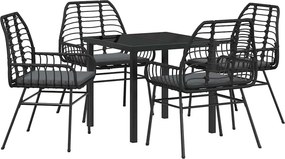 vidaXL Kert étkező szett 5 pcs Fekete polirattan