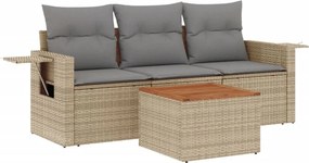 vidaXL 4 részes bézs polyrattan kerti ülőgarnitúra párnákkal