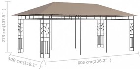 tópszínű pavilon szúnyoghálóval 6 x 3 x 2,73 m 180 g/m²