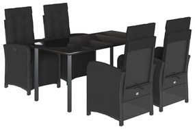 5 részes fekete polyrattan kerti étkezőgarnitúra párnákkal
