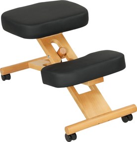 HOMCOM Ergonomikus Magasságban Állítható Térdelő Szék, Posturális Ergonomikus Irodai és Otthoni Szék, Ergonomikus Fa Térdelő Puffal Kerekeken, Fekete