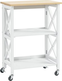 HOMCOM Összecsukható Konyhai Kocsi Kerekekkel Zöldségkocsi 2 Polccal Étkezőbe 40 kg Terhelhetőség 60x40x84 cm Fehér | Aosom