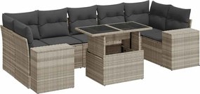 vidaXL 8 részes világosszürke polyrattan kerti ülőgarnitúra párnával