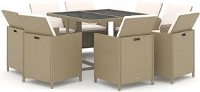 vidaXL 9 részes bézs polyrattan kerti étkezőgarnitúra párnákkal