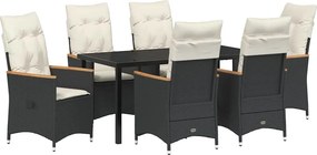 vidaXL Kert étkező szett párnával 7 pcs Fekete polirattan
