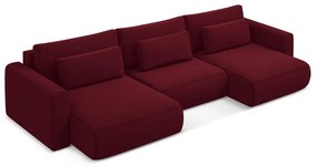 Borvörös bársony kinyitható-tárolóhelyes (U alakú) sarokkanapé Kapua – Makamii