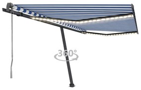 kék/fehér automata szélérzékelős és LED-es napellenző 400x300cm