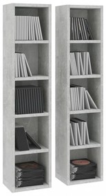 2 db betonszürke forgácslap CD-tartó szekrény 21 x 16 x 93,5 cm