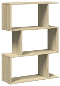 3 szintes sonoma tölgy fa elválasztó könyvespolc 70x24x97 cm