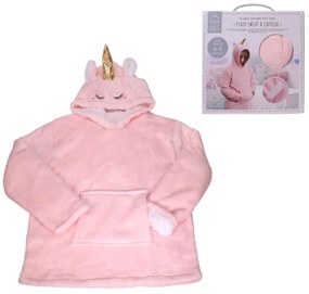 HOODIE UNICORN rózsaszín gyermek ujjas pléd ujjal és kapucnival