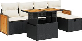 vidaXL 6 részes fekete polyrattan kerti ülőgarnitúra párnákkal