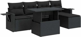 vidaXL 6 részes fekete polyrattan kerti ülőgarnitúra párnákkal