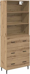 vidaXL Magasfiú Artisan tölgy 69,5 x 34 x 180 cm Műanyag Fa és Üveg